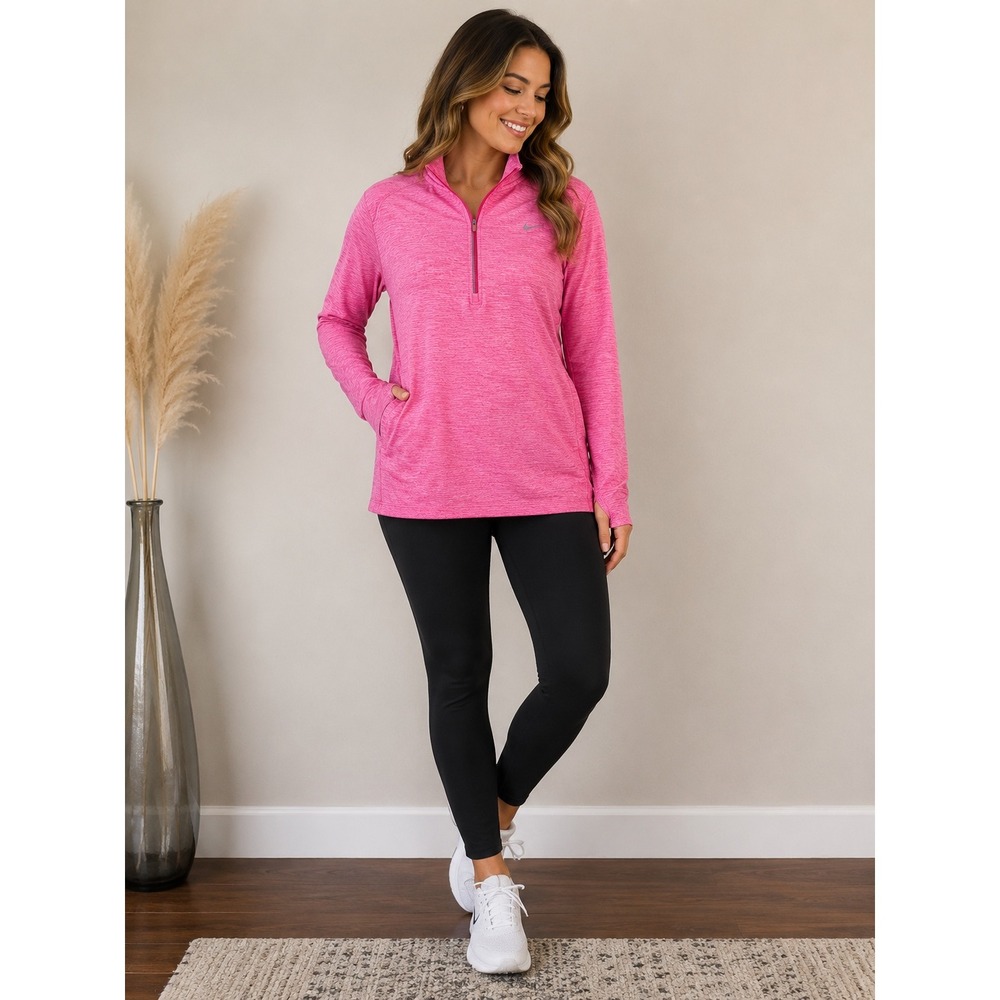 NIKE Dri-FIT Quarter Zip‎ Running Top Womens L Pink Heather Athleisure Pullover